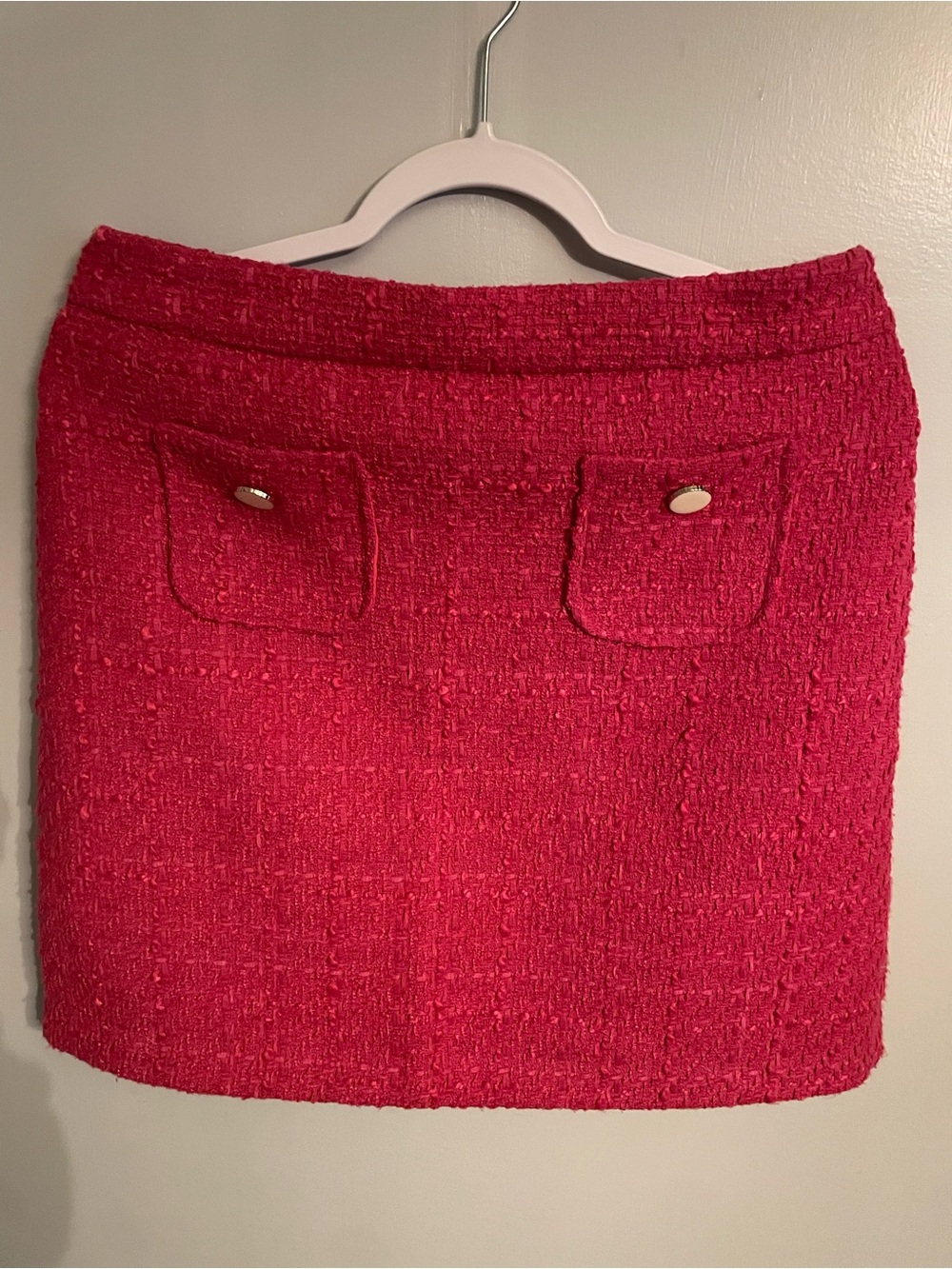 Bright Pink Tweed Mini Skirt with Front Pocket Details